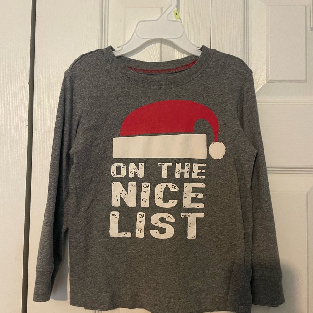 Carter's Gray Long Sleeve Tee with Santa Hat Design